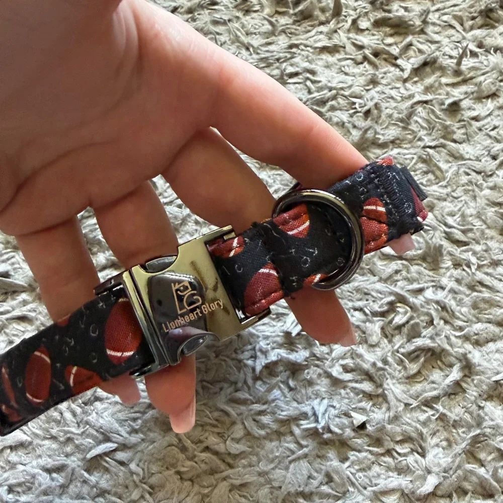 Lionheart Glory Football Dog Collar with Bow Tie Black Sports Print Metal Buckle